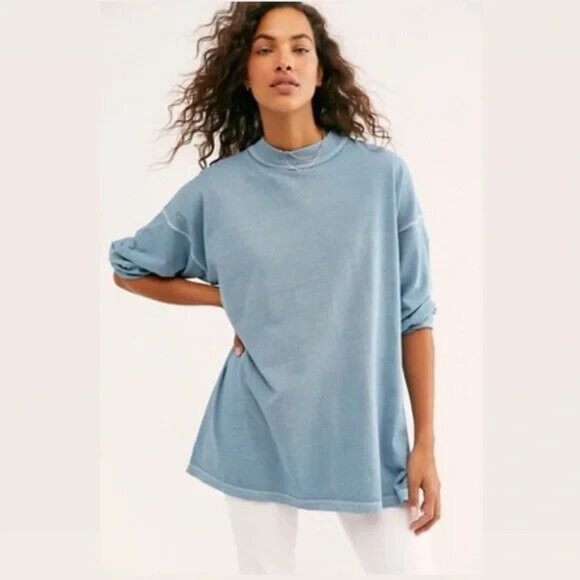 We The Free Tops - NEW Free People Mock Neck T shirt Size XS Blue Women's